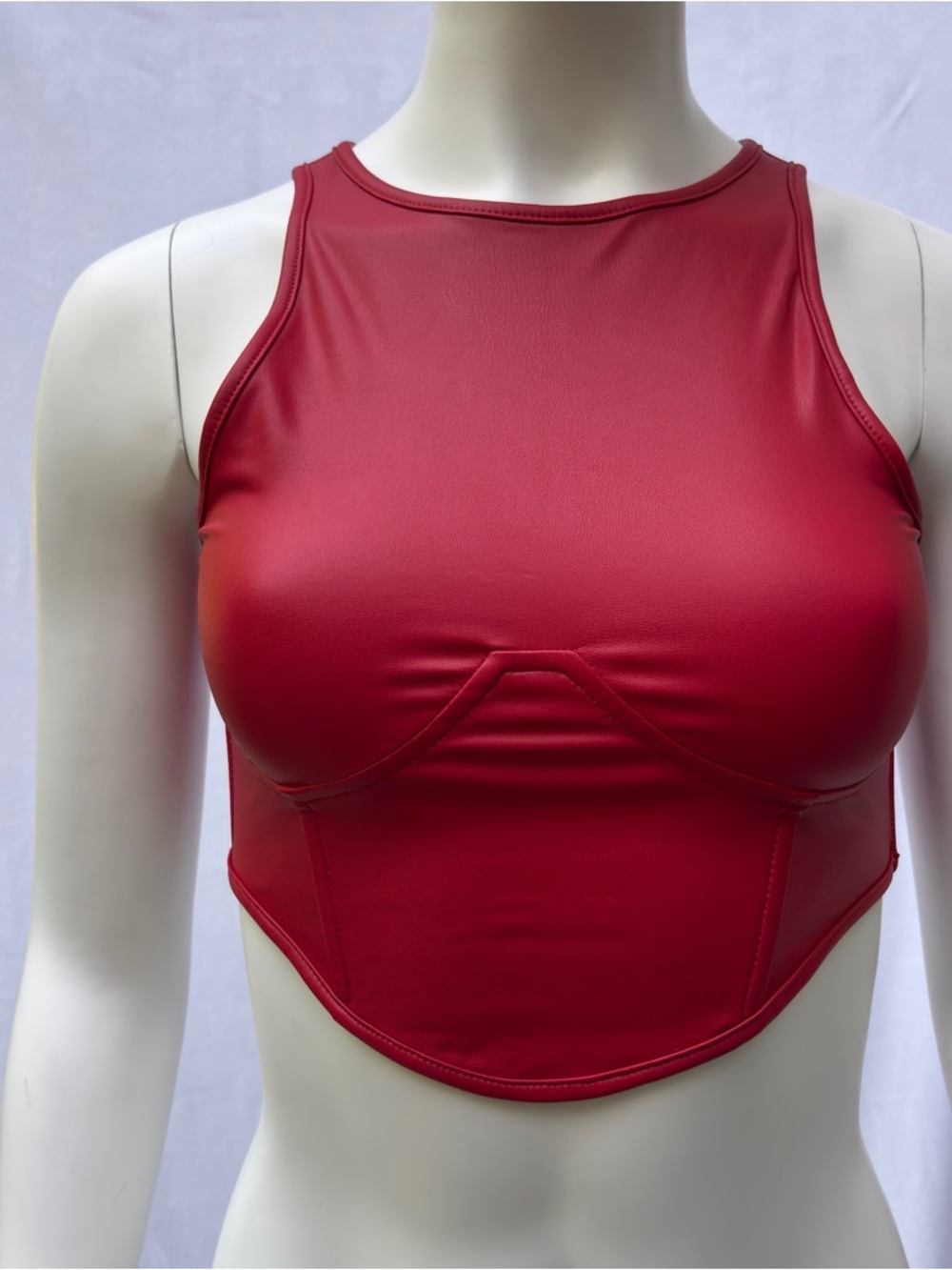 Red Pleather High-Neck Crop Top Y2K Sz S RUNS SMALL